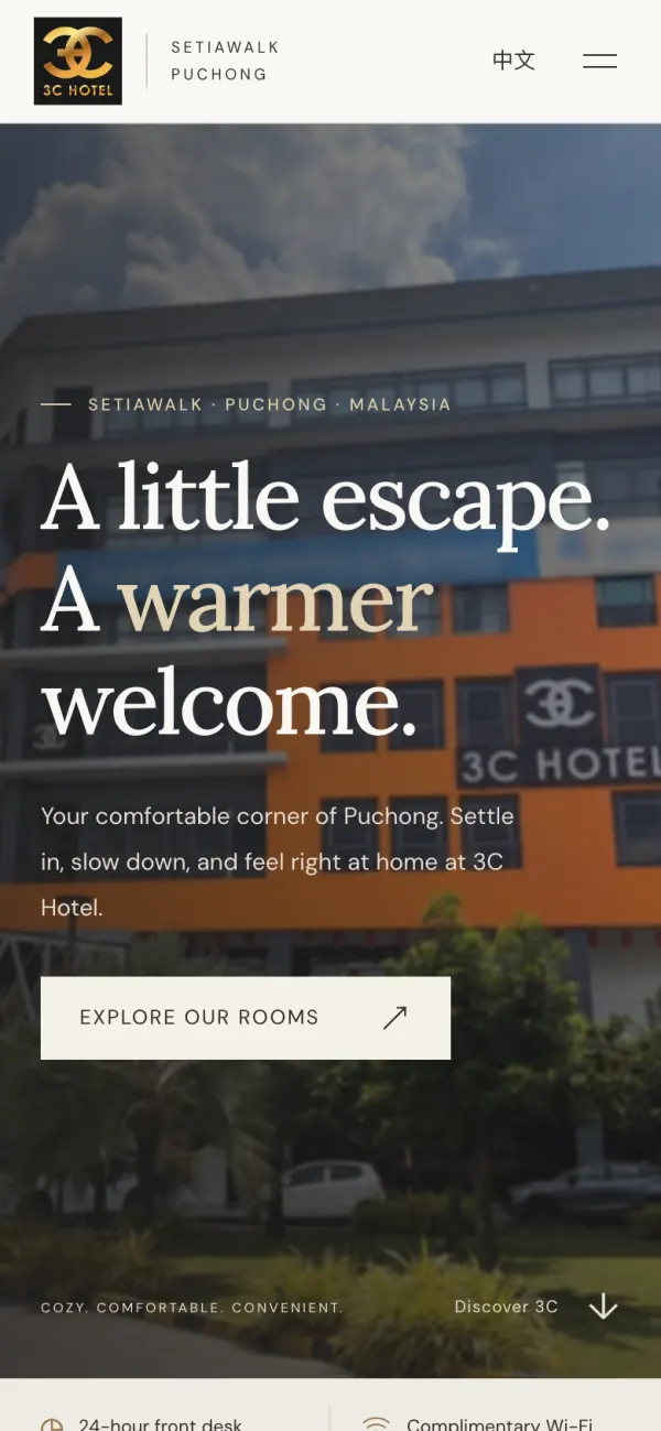3C Hotel SetiaWalk Puchong home page shown on a mobile phone